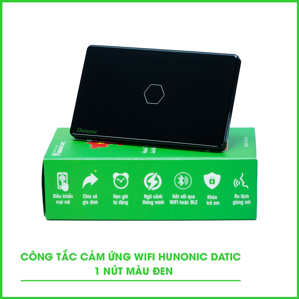 Công Tắc Cảm Ứng 1 Nút Wifi Hunonic Datic Màu Đen